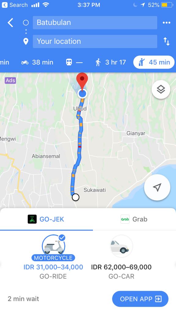 How to get to Ubud by Grab or Go Jek, ubud to airport,  bali airport ubud, denpasar to ubud