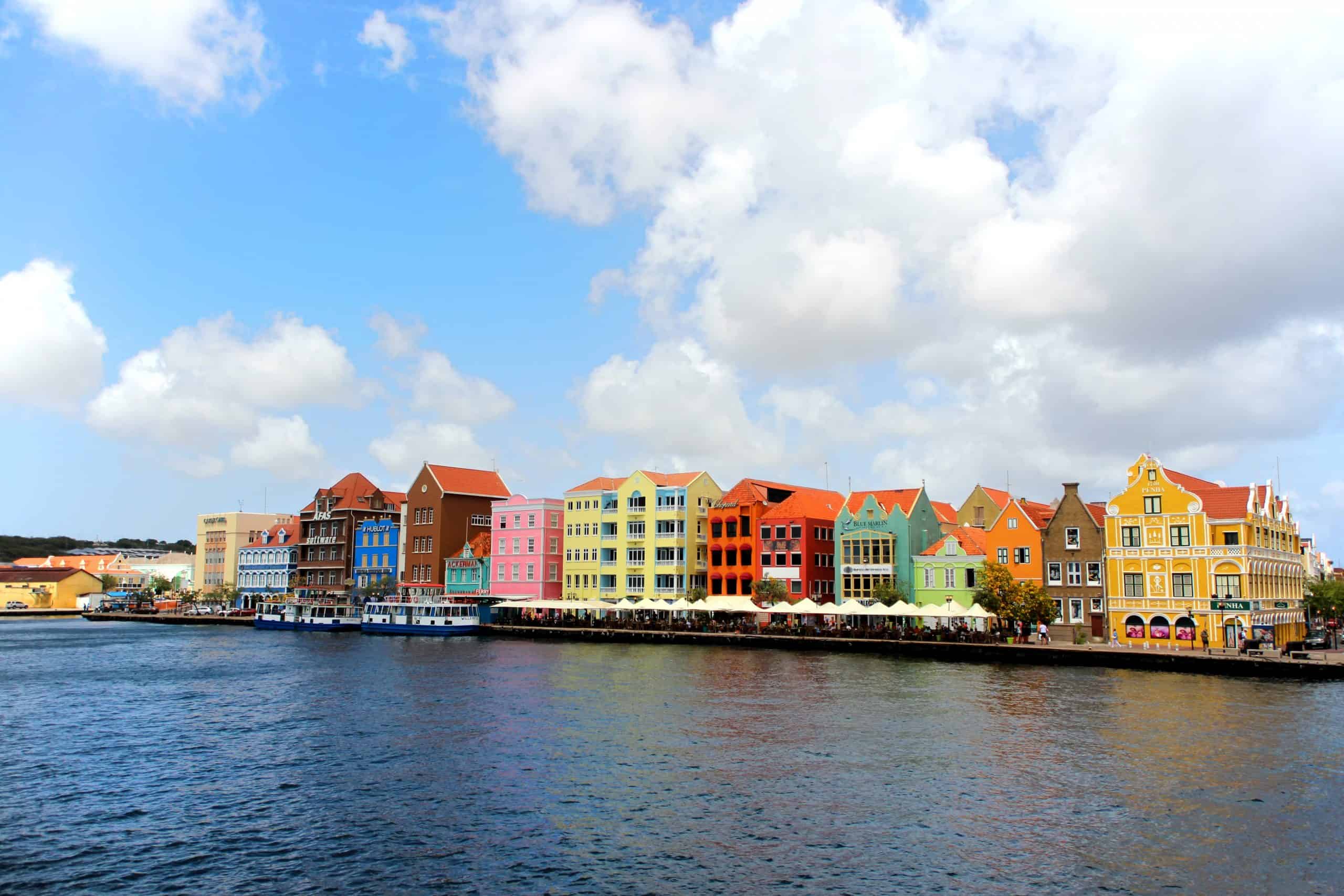 Handelskade Waterfront of Willemstad as seen from the Queen Emma Bridge Curacao scaled