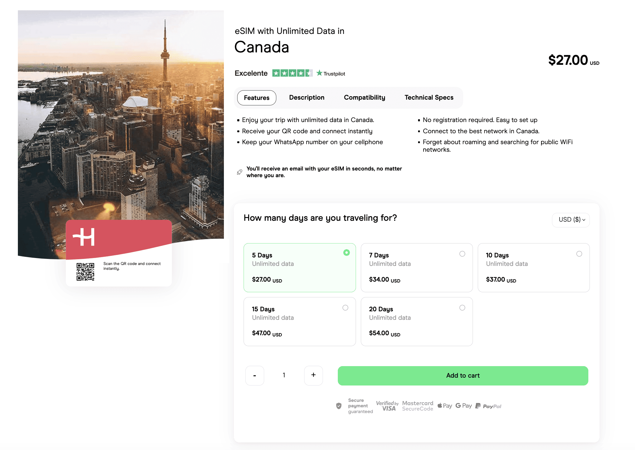 Holafly esim sim card Vancouver airport