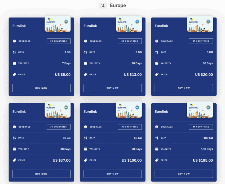 This is Airalo's Eurolink which includes 39 countries in Europe, Airalo vs Maya