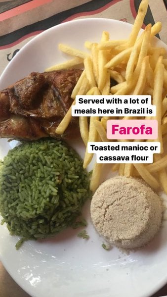 Food in Brazil with Farofa or Cassava Flour Colombia or Brazil