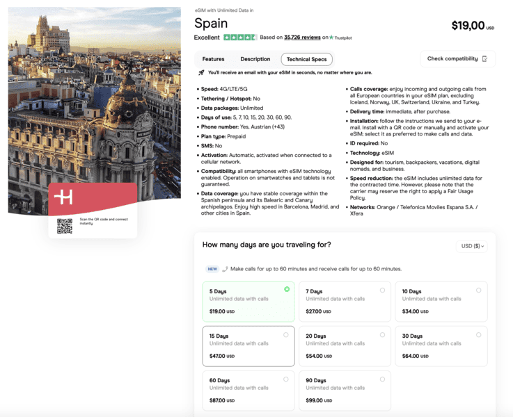 Holafly Europe eSIM for Spain