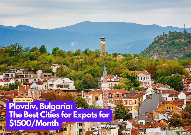 a city with trees and mountains in the background