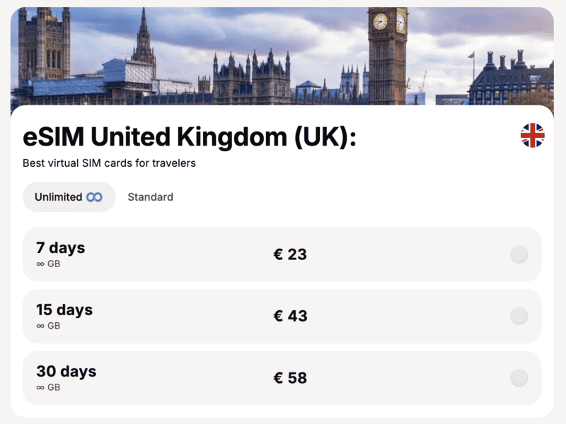 Yesim Unlimited eSIM Data for the UK